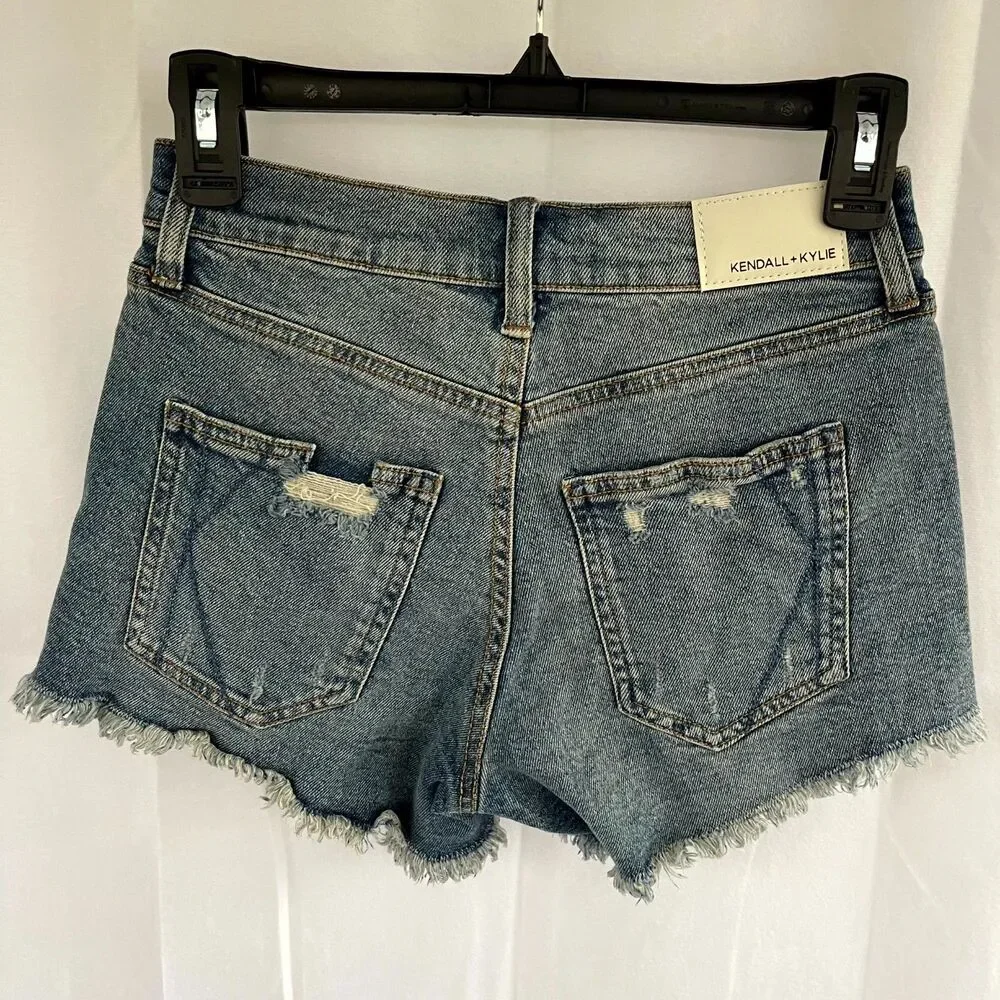Kendall Kylie The Icon Short‎ Distressed Denim Cutoff Shorts Womens Size 0 24